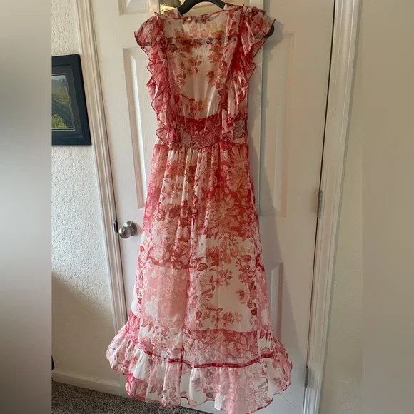 Zara Floral Red Patchwork Sheer Midi Sleeveless Dress M - Picture 10 of 16